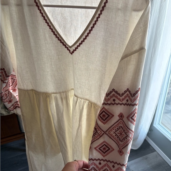 Madewell | XS | Embroidered Sleeve Linen Blend Popover Midi Dress - Picture 2 of 8